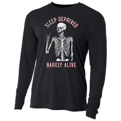 Sleep Deprived Barely Alive Funny Skeleton Halloween (Back) Cooling Performance Long Sleeve Crew