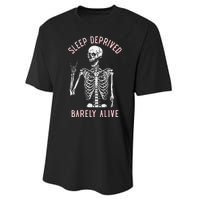 Sleep Deprived Barely Alive Funny Skeleton Halloween (Back) Performance Sprint T-Shirt