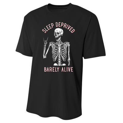 Sleep Deprived Barely Alive Funny Skeleton Halloween (Back) Performance Sprint T-Shirt