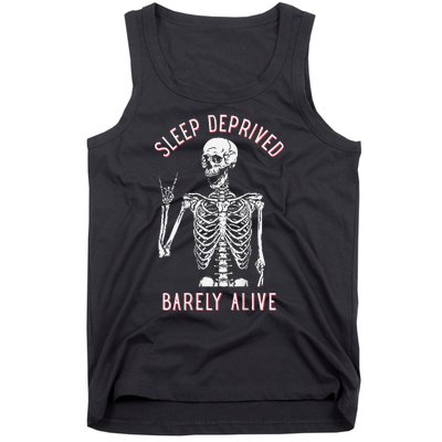 Sleep Deprived Barely Alive Funny Skeleton Halloween (Back) Tank Top