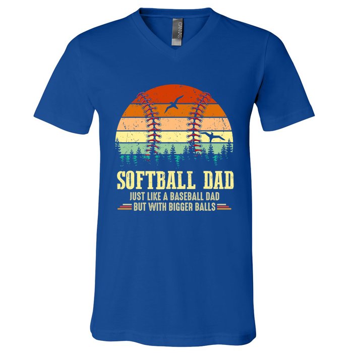 Softball Dad Bigger Balls Funny Vintage Baseball Dad Gift V-Neck T-Shirt