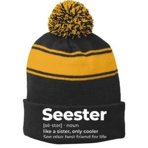 Seester Definition Best Friend For Life Stripe Pom Pom Beanie