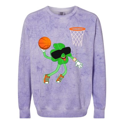 Shamrock Dabbing Basketball St Patricks Day Gift Colorblast Crewneck Sweatshirt