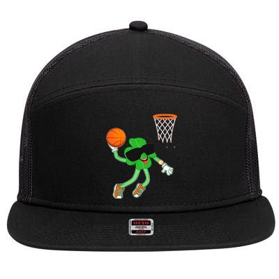 Shamrock Dabbing Basketball St Patricks Day Gift 7 Panel Mesh Trucker Snapback Hat