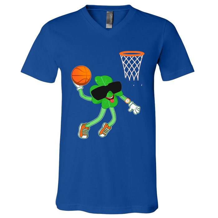 Shamrock Dabbing Basketball St Patricks Day Gift V-Neck T-Shirt