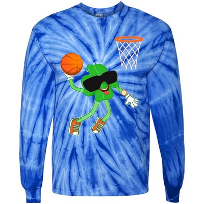 Shamrock Dabbing Basketball St Patricks Day Gift Tie-Dye Long Sleeve Shirt