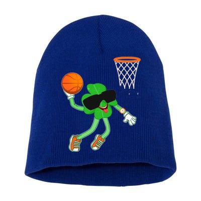 Shamrock Dabbing Basketball St Patricks Day Gift Short Acrylic Beanie