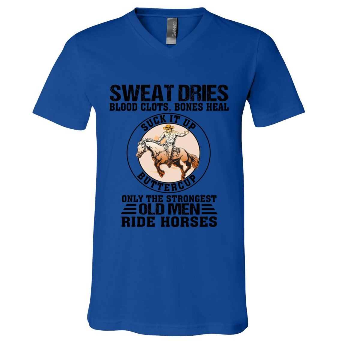 Sweat Dries Blood Clots Bones Heal Western Cow Horse Gift V-Neck T-Shirt