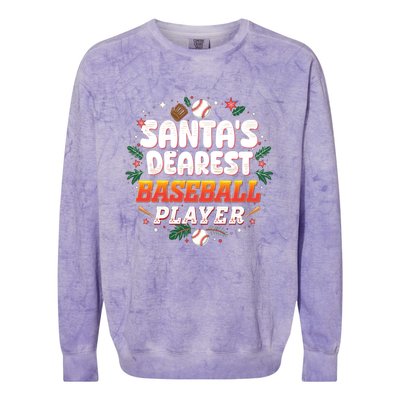 SantaS Dearest Baseball Player Funny Baseball Christmas Gift Colorblast Crewneck Sweatshirt