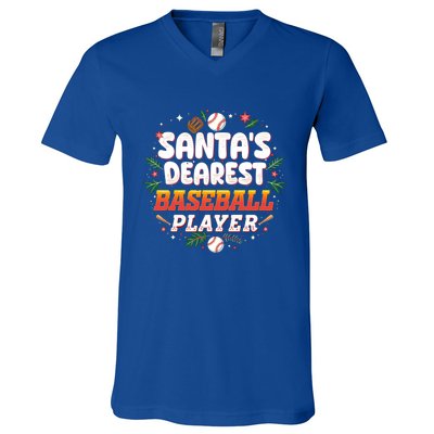 SantaS Dearest Baseball Player Funny Baseball Christmas Gift V-Neck T-Shirt