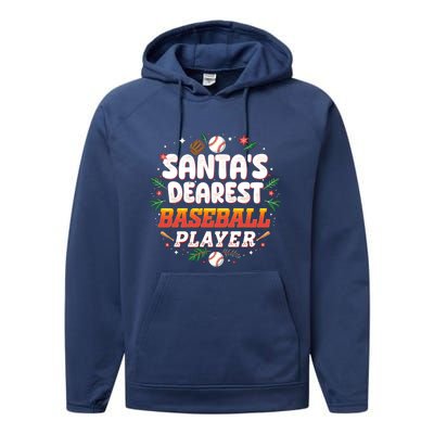 SantaS Dearest Baseball Player Funny Baseball Christmas Gift Performance Fleece Hoodie