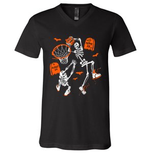 Skeleton Dunking Basketball Halloween Costume V-Neck T-Shirt