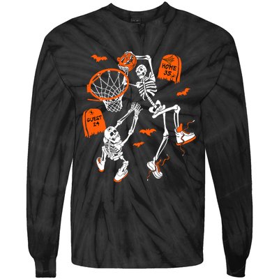 Skeleton Dunking Basketball Halloween Costume Tie-Dye Long Sleeve Shirt