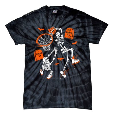 Skeleton Dunking Basketball Halloween Costume Tie-Dye T-Shirt