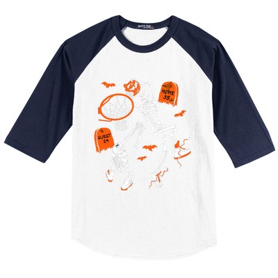 Skeleton Dunking Basketball Halloween Costume Baseball Sleeve Shirt