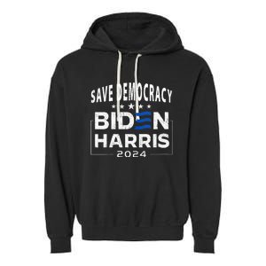 Save Democracy Biden Harris America Vote Blue 2024 Election Garment-Dyed Fleece Hoodie