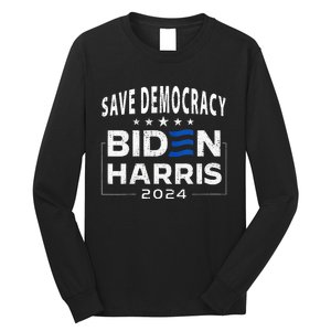 Save Democracy Biden Harris America Vote Blue 2024 Election Long Sleeve Shirt