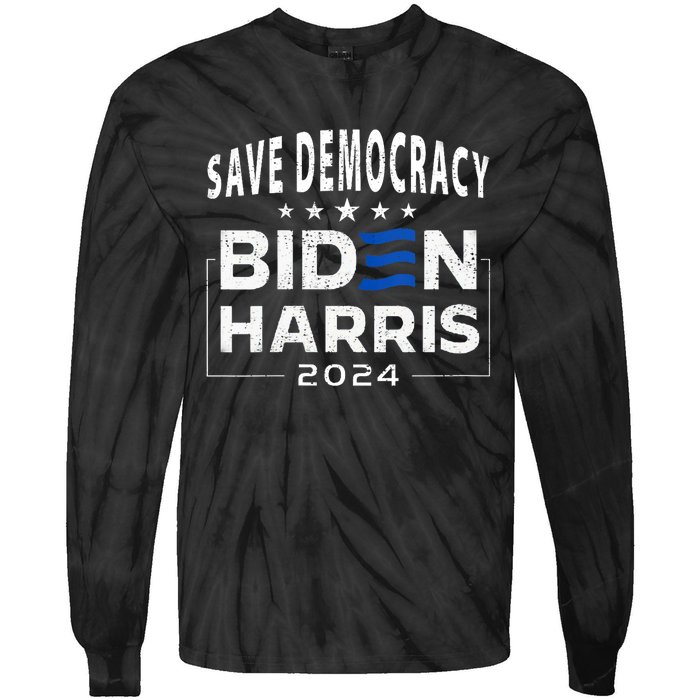 Save Democracy Biden Harris America Vote Blue 2024 Election Tie-Dye Long Sleeve Shirt