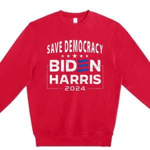 Save Democracy Biden Harris America Vote Blue 2024 Election Premium Crewneck Sweatshirt