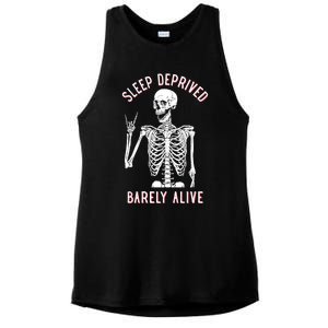 Sleep Deprived Barely Alive Funny Skeleton Halloween Funny Sarcastic G Ladies PosiCharge Tri-Blend Wicking Tank