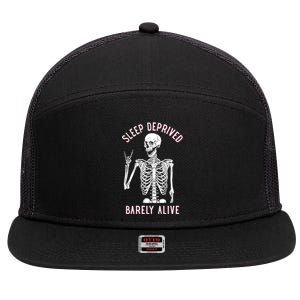 Sleep Deprived Barely Alive Funny Skeleton Halloween Funny Sarcastic G 7 Panel Mesh Trucker Snapback Hat