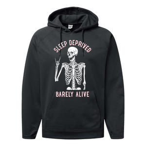 Sleep Deprived Barely Alive Funny Skeleton Halloween Funny Sarcastic G Performance Fleece Hoodie