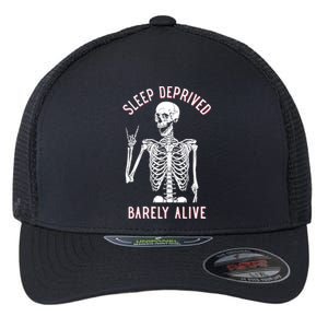 Sleep Deprived Barely Alive Funny Skeleton Halloween Funny Sarcastic G Flexfit Unipanel Trucker Cap