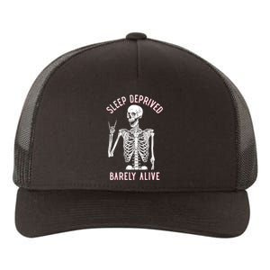 Sleep Deprived Barely Alive Funny Skeleton Halloween Funny Sarcastic G Yupoong Adult 5-Panel Trucker Hat