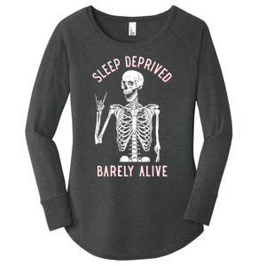 Sleep Deprived Barely Alive Funny Skeleton Halloween Funny Sarcastic G Women's Perfect Tri Tunic Long Sleeve Shirt