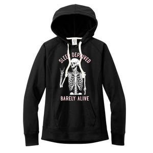 Sleep Deprived Barely Alive Funny Skeleton Halloween Funny Sarcastic G Women's Fleece Hoodie