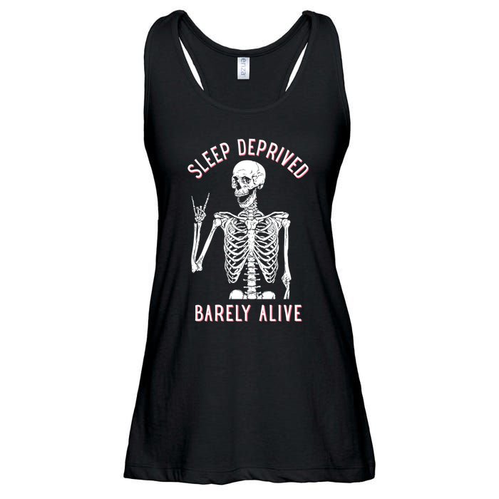 Sleep Deprived Barely Alive Funny Skeleton Halloween Funny Sarcastic G Ladies Essential Flowy Tank