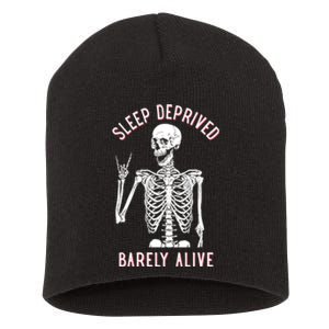 Sleep Deprived Barely Alive Funny Skeleton Halloween Funny Sarcastic G Short Acrylic Beanie