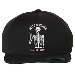 Sleep Deprived Barely Alive Funny Skeleton Halloween Funny Sarcastic G Wool Snapback Cap