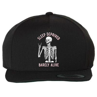 Sleep Deprived Barely Alive Funny Skeleton Halloween Funny Sarcastic G Wool Snapback Cap