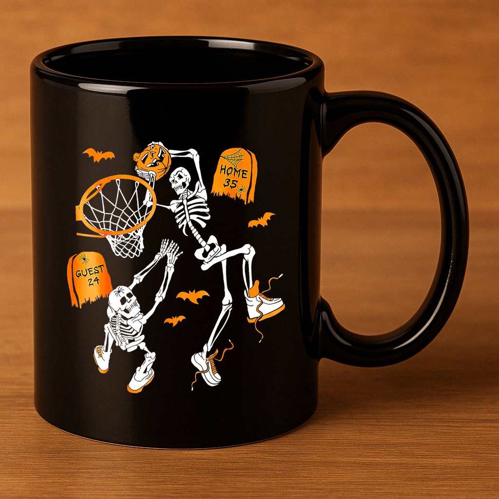 Skeleton Dunking Basketball Halloween Costume 11oz C Handle Ceramic Mug