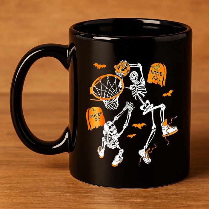 Skeleton Dunking Basketball Halloween Costume 11oz C Handle Ceramic Mug