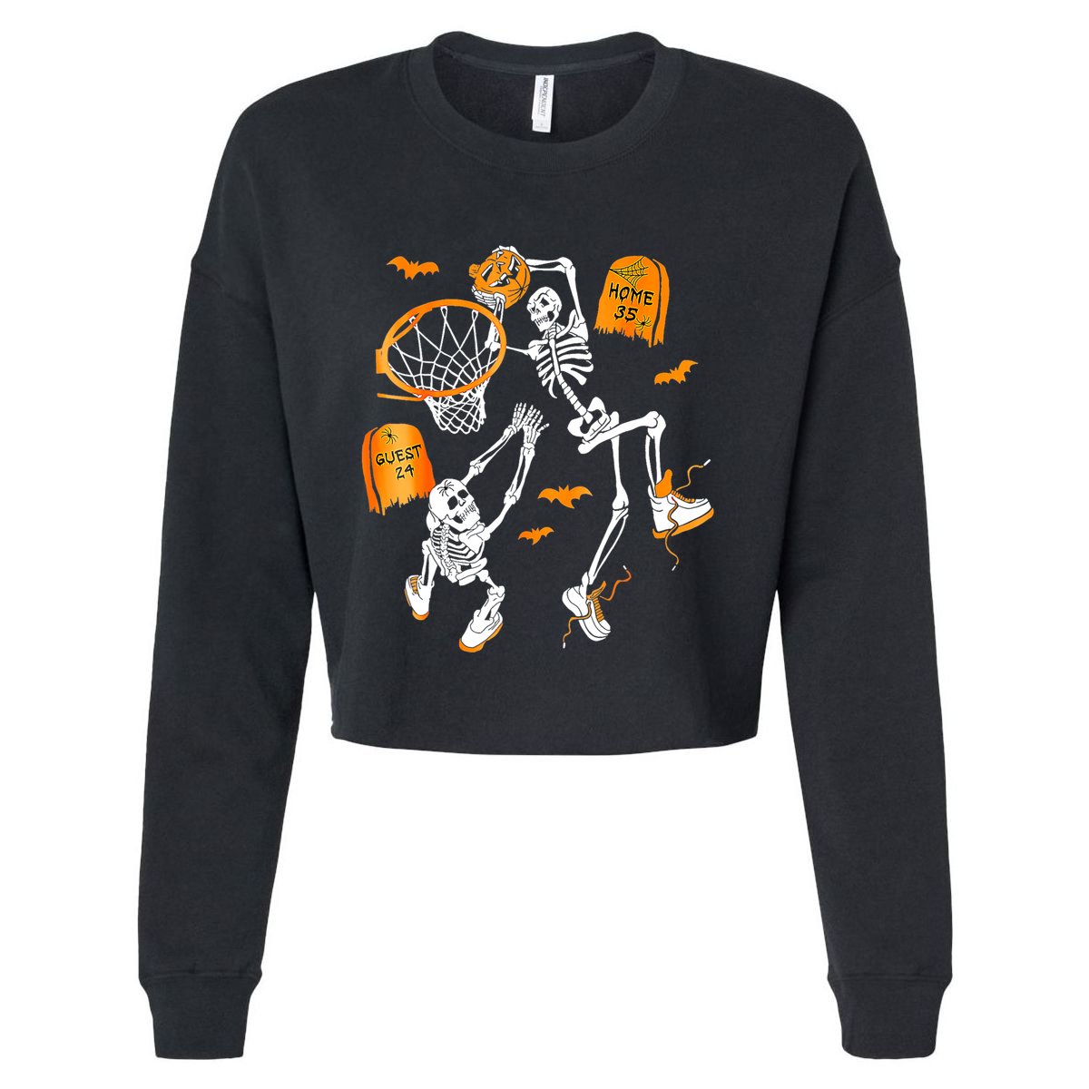 Skeleton Dunking Basketball Halloween Costume Cropped Pullover Crew