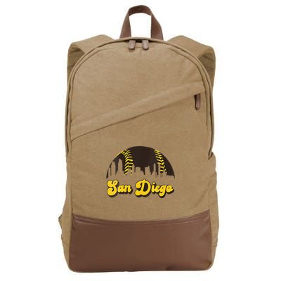 San Diego Baseball Vintage Skyline Cool Retro SD Jersey Cotton Canvas Backpack