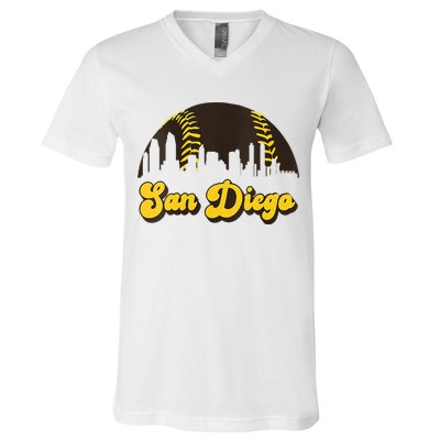San Diego Baseball Vintage Skyline Cool Retro SD Jersey V-Neck T-Shirt