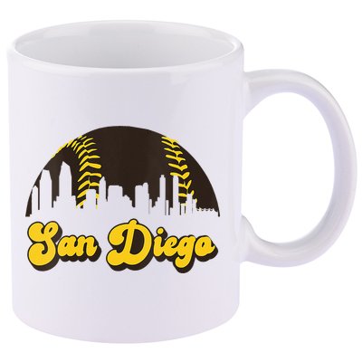 San Diego Baseball Vintage Skyline Cool Retro SD Jersey 11oz C Handle Ceramic Mug