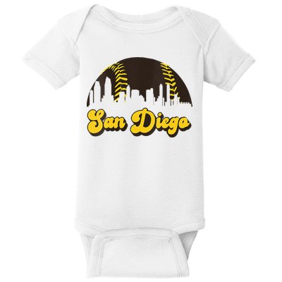 San Diego Baseball Vintage Skyline Cool Retro SD Jersey Baby Bodysuit