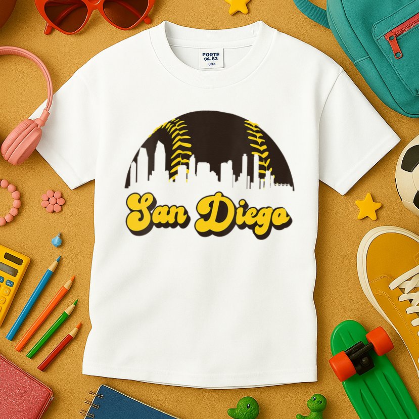 San Diego Baseball Vintage Skyline Cool Retro SD Jersey Kids T-Shirt