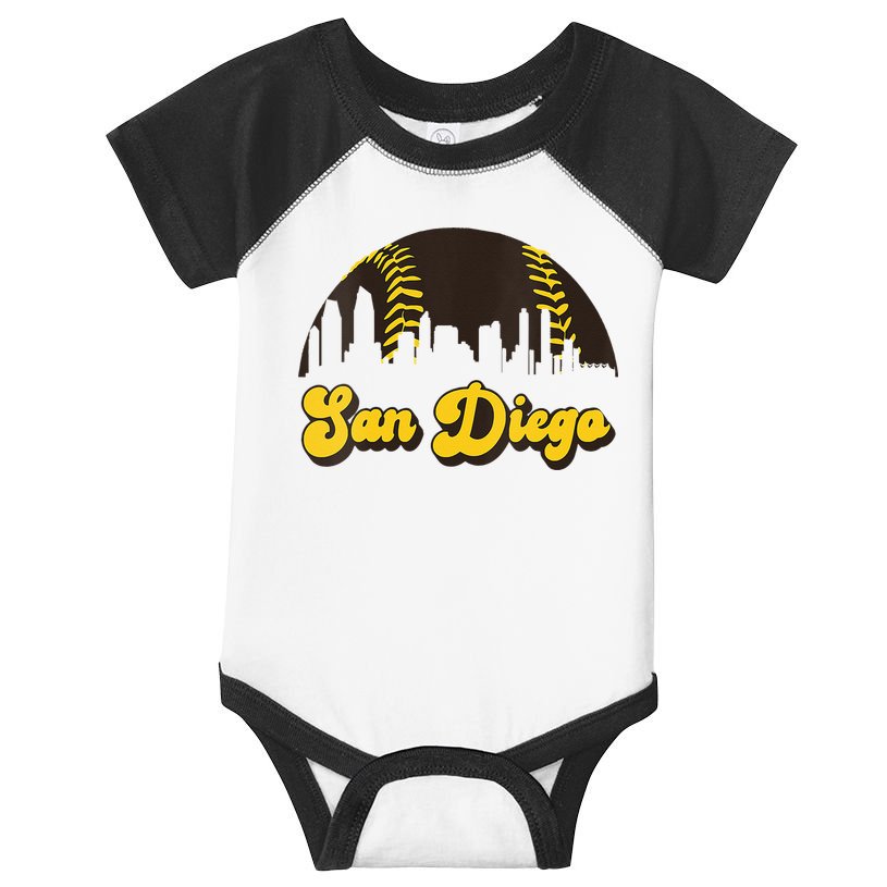 San Diego Baseball Vintage Skyline Cool Retro SD Jersey Infant Baby Jersey Bodysuit