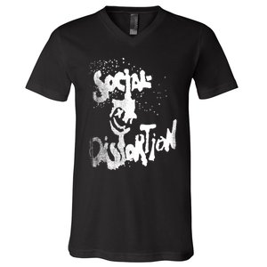 Social Distortion Black Splatter Smiley V-Neck T-Shirt