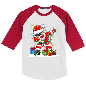 Santa Dabbing Christmas Tree Light Xmas Claus  Kids Colorblock Raglan Jersey