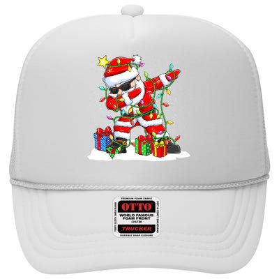 Santa Dabbing Christmas Tree Light Xmas Claus  High Crown Mesh Back Trucker Hat