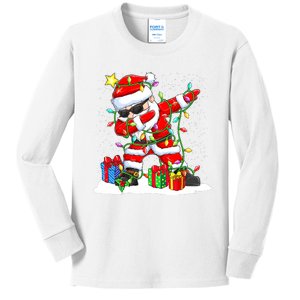 Santa Dabbing Christmas Tree Light Xmas Claus  Kids Long Sleeve Shirt