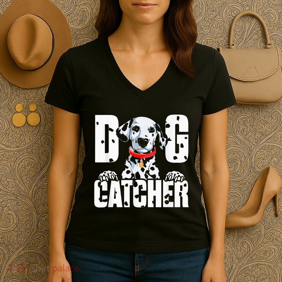 Soft Dog Catcher Costume Dalmatian Easy Family Costume Women's V-Neck T-Shirt
