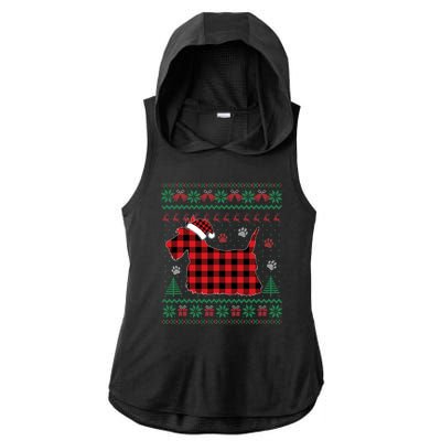 Scottie Dog Christmas Pajama Red Plaid Scottish Ugly Sweater Ladies PosiCharge Tri-Blend Wicking Draft Hoodie Tank