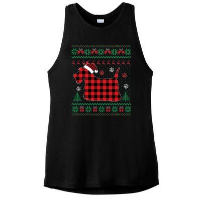 Scottie Dog Christmas Pajama Red Plaid Scottish Ugly Sweater Ladies PosiCharge Tri-Blend Wicking Tank